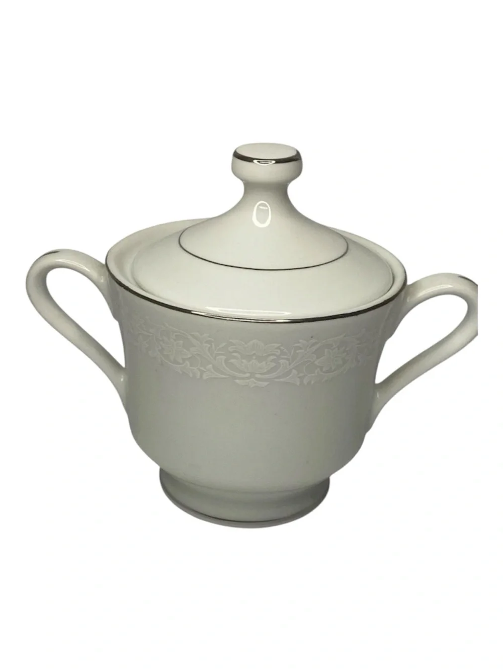 Vintage Diamond China Charm Sugar Bowl & Creamer Set White Platinum Trim